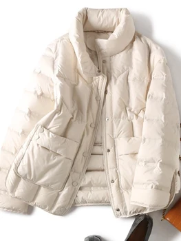 Зимнее женское пальто на 90% утином пуху, повседневная легкая куртка из перьев, Однобортная теплая верхняя одежда Parker Solid Color