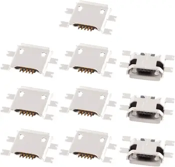 10 шт Micro USB Type B с гнездовой розеткой 180 градусов, 5-контактный разъем SMD SMT белого цвета
