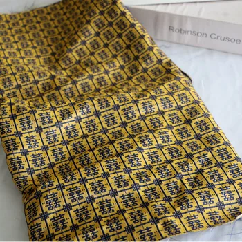 Xi Иероглиф Забавный текст Желтый Темно-синий Тканая Вышивка Парча Жаккард Китайский Стиль Модная Ткань Ткань своими руками
