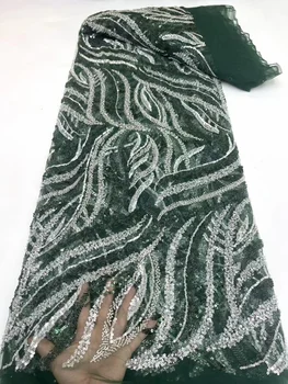 Африканская кружевная ткань Gree 2023 Французская Тяжелая Кружевная ткань из бисера для свадебного платья в Нигерийском стиле с вышивкой пайетками на тюле 5 ярдов