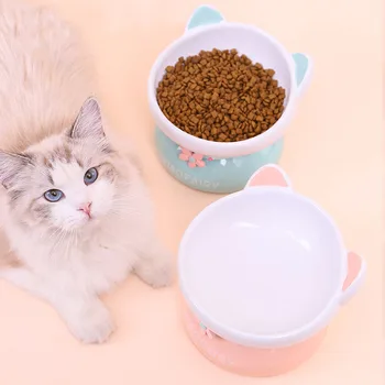 Керамическая миска для домашних кошек, нескользящие принадлежности для кормления щенков, Двойной контейнер для еды для кошек, Миски для воды для котенка, аксессуары для собак