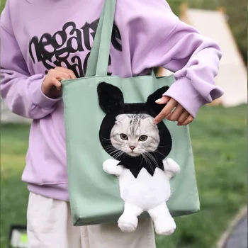 Забавный дизайн, сумка для переноски домашних животных, открытая голова, Портативная холщовая сумка для кошек, сумка для домашних животных для путешествий, сумка для домашних животных с кнопкой безопасности