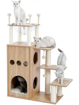 Новейшая рама для лазания для кошек из цельного дерева, наполнитель для кошачьих туалетов, когтеточка для кошек, большая игрушка для кошек на вилле для кошек