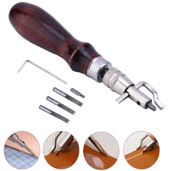 инструмент для обработки канавок 7 в 1 для кожи, нож с деревянной ручкой/стальной канавкой, инструмент для обрезки кожаной кромки, инструмент для сшивания кожи, инструмент для рукоделия из кожи