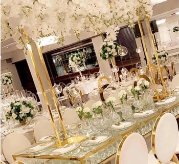 Блестящий золотой прямоугольный металлический каркас, подставка для свадебных цветов, украшение центра стола, свадебное украшение