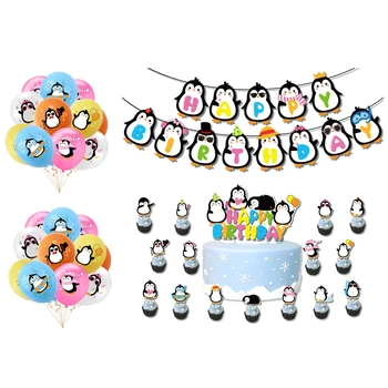Баннер Baby Shower Happy Birthday, милый для детей, фон для торта, Праздничная овсянка, Набор украшений для вечеринки с мультяшным пингвином