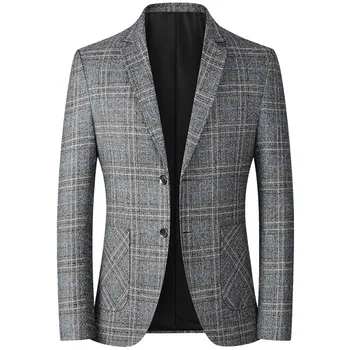 Мужской весенне-осенний костюм, однобортный пиджак Поло в клетку, деловое повседневное облегающее пальто