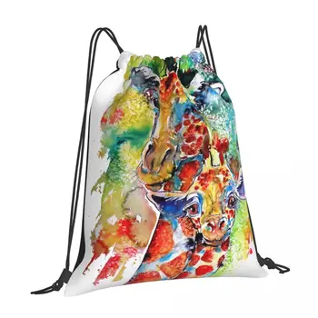 Жираф Путешествия Спортивная сумка для хранения на открытом воздухе Индивидуальные сумки на шнурке с рюкзаком Особенности Отлично подходит для мужской школы Кемпинга Пеших прогулок