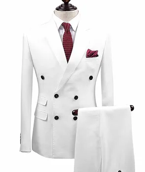 Мужские костюмы, 2 предмета, приталенные двубортные Смокинги для Жениха Белого Цвета с лацканами цвета Шампанского, Деловые Смокинги для Официальной Свадьбы (Блейзер + брюки)