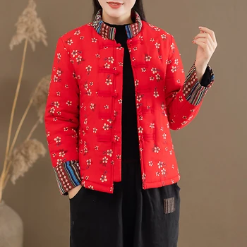 Традиционный китайский стиль, осенние женские хлопковые теплые куртки с модным принтом в стиле ретро, кардиган, верхняя одежда, пальто, топы, Восточная одежда