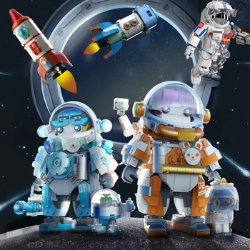 MOC Креативная аэрокосмическая модель Spaceman Astronaut Строительные блоки Исследуйте Спутник Луны Механический робот Кирпичи Детская игрушка в подарок