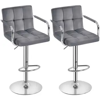  2 шт., Регулируемый Бархатный барный стул для гостиной/столовой/барной стойки, темно-серый
