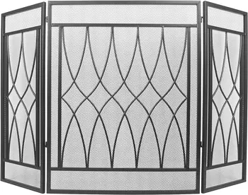 Металлический 3-панельный каминный экран, черная декоративная сетка из кованого железа, каминные ворота 51 