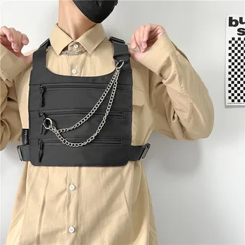 Холщовая сумка-сундук для мальчиков, Мужская жилетка, Уличная экипировка, Модные Тактические молодежные сумки в стиле хип-хоп, Тактическая мужская Нагрудная функциональная сумка для мужчин
