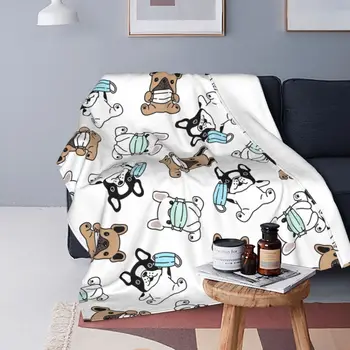Одеяло для собак с 3 принтами французского Бульдога, Фланелевое Текстильное украшение, Многофункциональное Теплое одеяло для кровати, Наружное Покрывало