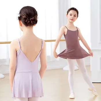 Балетное трико, платье для девочек, Камзол, Танцевальное трико, Нейлоновое балетное платье без рукавов с V-образным вырезом сзади Для девочек