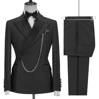 Комплект итальянских костюмов для мужчин, приталенный двубортный пиджак с лацканами и брюками, модный мужской смокинг для Жениха на Свадьбу