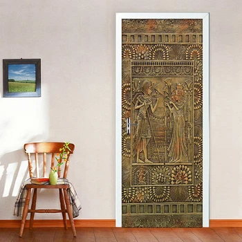 Наклейки на дверь Египетского фараона, Домашний декор, ПВХ, водонепроницаемые самоклеящиеся обои 