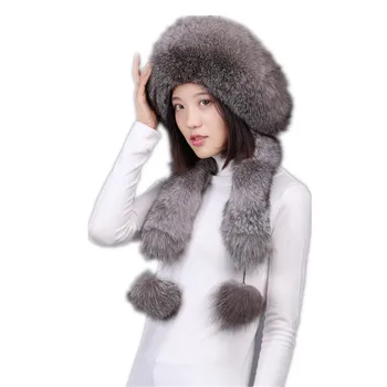 Русские меховые шапки для женщин, зимние шапки из натурального меха лисы и кролика рекс с ушанкой и меховым помпоном, теплый утепленный шарф H151