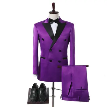 JELTONEWIN Реальное фото 2022 Новый Формальный Фиолетовый Костюм-смокинг из 2 частей, Атласный Костюм для брака, Двубортные костюмы для Мужчин, Свадебное платье