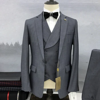 Мужской костюм из 3 предметов, куртка, Брюки, жилет, новинка 2023, популярный однотонный свадебный смокинг с лацканами, приталенный смокинг для жениха высокого класса