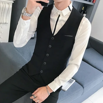 Черный костюм жилет мужской формальный деловой мужской халат корейское приталенное мужское платье жилет классический свадебный жилет жениха повседневный мужской