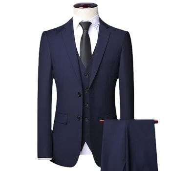 Высокое качество (блейзер + жилет + брюки), мужской простой деловой элегантный модный костюм джентльмена для собеседования, приталенный костюм из 3 предметов