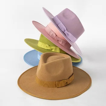 2022 Роскошная Дизайнерская брендовая Фетровая шляпа для женщин, Церковные шляпы, Женские Элегантные Зимние Шерстяные шляпы, Розовая шляпа, Свадебная шляпа оптом