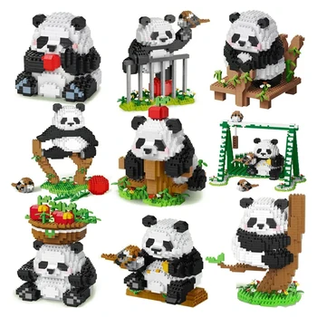 Прекрасная панда, Микро Строительные блоки, Kawaii Ailuropoda melanoleuca, Зоопарк для животных, Мини-кирпичи, Игрушки для украшения дома для детей
