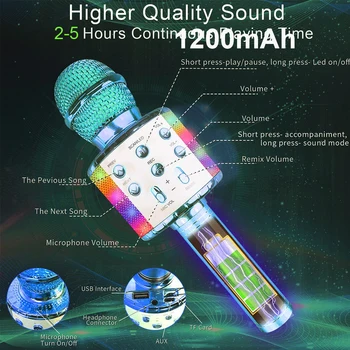 Беспроводной караоке-микрофон, Bluetooth-совместимый портативный динамик, домашний KTV-плеер с функцией записи танцевальных светодиодных ламп