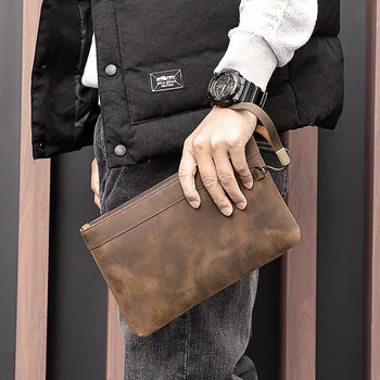 Винтажный клатч Мужской Кошелек из натуральной кожи Большой Емкости Повседневная мужская Сумочка для рук Длинный кошелек-клатч для iPad 7.9 