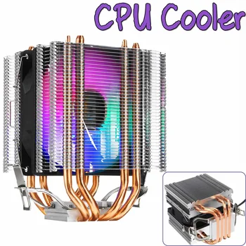 9 СМ Бесшумный 3Pin 4 Тепловых Трубки С Красочной Подсветкой Вентилятор Охлаждения процессора Двухбашенная Система Охлаждения CPU Cooler Радиатор для Intel AMD