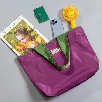 Однотонная складная хозяйственная сумка, водонепроницаемая сумка для хранения, портативная хозяйственная сумка на шнурке, экологичная сумка