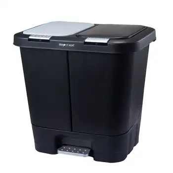 Двойная пластиковая корзина для мусора с медленно закрывающейся крышкой, черный, 11 галлонов