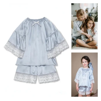 Детский Пижамный комплект SS Kid, Ночная рубашка AMK, Новый Шелковый комплект для девочек, Домашняя одежда, Топ, Шорты, Удобная ночная рубашка, Пижамы