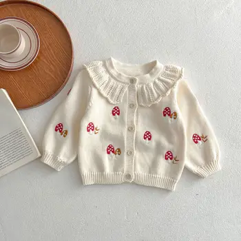 детский свитер для девочек, весенний универсальный кардиган с грибами, детский мягкий вязаный свитер, Новая верхняя одежда для девочек, пальто, одежда для мальчиков