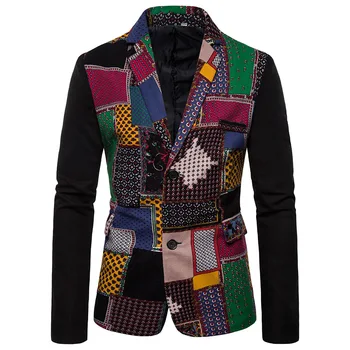 Мужской Блейзер в африканском стиле, Бохо, Богемный этнический костюм с нашивками, Куртка, Мужской приталенный блейзер на двух пуговицах, пальто