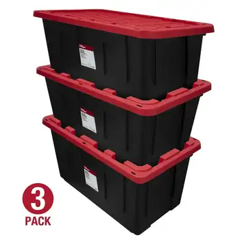 Пластиковый Контейнер для хранения с защелкивающейся крышкой на галлон, черный с красной крышкой, набор из 3 штук