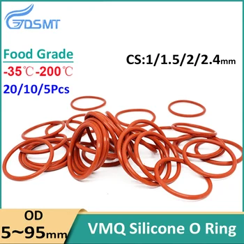 5-20 штук CS 1 мм/1,5 мм/2 мм/2,4 мм Красная Силиконовая кольцевая прокладка VMQ из пищевой резины O-Rings OD 5 мм-80 мм