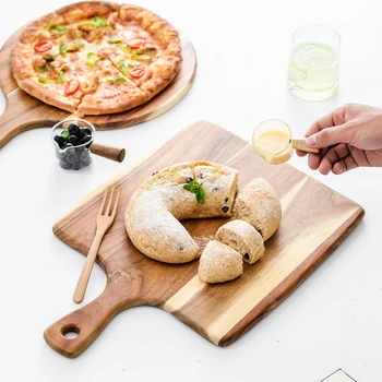 Квадратная Круглая тарелка из дерева акации высокого класса для пиццы, разделочная доска для фруктов и продуктов Питания, лоток для хранения на домашней кухне