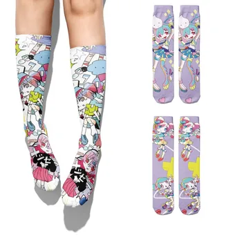 Длинные носки Унисекс с рисунком из мультфильмов для девочек, Забавные носки в стиле Харадзюку, Повседневные хлопковые компрессионные гольфы до бедра для женщин