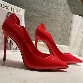 Высококачественные женские туфли на высоком каблуке, Роскошные модные женские туфли на красной подошве с блестящими кристаллами, Классические дизайнерские туфли в стиле ретро на высоком каблуке 1073HJ