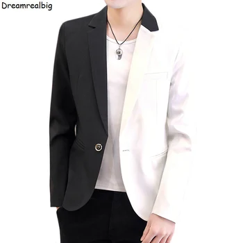 Двухцветный Повседневный блейзер на одной пуговице в стиле Пэчворк 2022, Весна-Осень, Мужской Приталенный костюм в корейском стиле, куртка черного и белого цвета