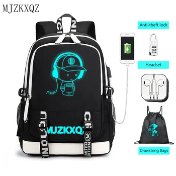 zkxqz, Музыкальный Световой USB-разъем для зарядки наушников, Школьные сумки, Рюкзак для ноутбука, Школьный рюкзак с аниме